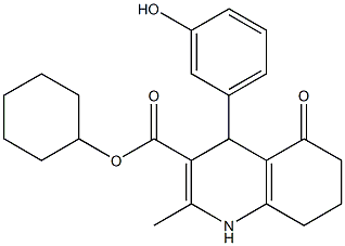 cyclohexyl 4-(3-hydroxyphenyl)-2-methyl-5-oxo-1,4,5,6,7,8-hexahydro-3-quinolinecarboxylate Struktur