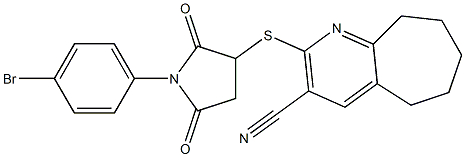 2-((1-(4-bromophenyl)-2,5-dioxopyrrolidin-3-yl)sulfanyl)-6,7,8,9-tetrahydro-5H-cyclohepta[b]pyridine-3-carbonitrile Struktur