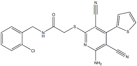 2-{[6-amino-3,5-dicyano-4-(2-thienyl)-2-pyridinyl]sulfanyl}-N-(2-chlorobenzyl)acetamide Struktur