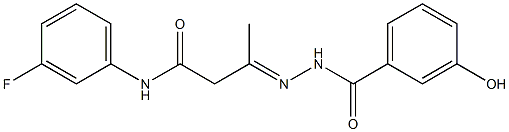 N-(3-fluorophenyl)-3-[(3-hydroxybenzoyl)hydrazono]butanamide Struktur