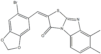 2-[(6-bromo-1,3-benzodioxol-5-yl)methylene]-7,8-dimethyl[1,3]thiazolo[3,2-a]benzimidazol-3(2H)-one Struktur