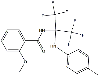 2-methoxy-N-[2,2,2-trifluoro-1-[(5-methyl-2-pyridinyl)amino]-1-(trifluoromethyl)ethyl]benzamide Struktur