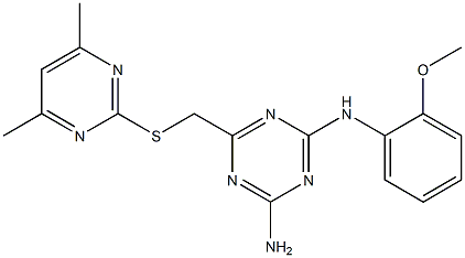 N-(4-amino-6-{[(4,6-dimethyl-2-pyrimidinyl)thio]methyl}-1,3,5-triazin-2-yl)-N-(2-methoxyphenyl)amine Struktur