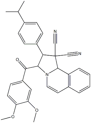 3-(3,4-dimethoxybenzoyl)-2-(4-isopropylphenyl)-2,3-dihydropyrrolo[2,1-a]isoquinoline-1,1(10bH)-dicarbonitrile Struktur