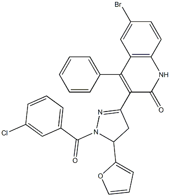 6-bromo-3-[1-(3-chlorobenzoyl)-5-(2-furyl)-4,5-dihydro-1H-pyrazol-3-yl]-4-phenyl-2(1H)-quinolinone Struktur