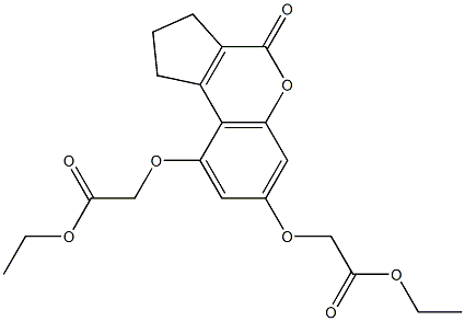 ethyl {[7-(2-ethoxy-2-oxoethoxy)-4-oxo-1,2,3,4-tetrahydrocyclopenta[c]chromen-9-yl]oxy}acetate Struktur