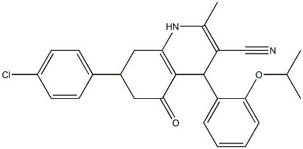 7-(4-chlorophenyl)-4-(2-isopropoxyphenyl)-2-methyl-5-oxo-1,4,5,6,7,8-hexahydro-3-quinolinecarbonitrile Struktur