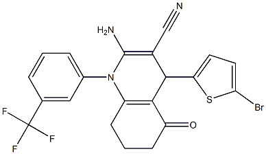 2-amino-4-(5-bromo-2-thienyl)-5-oxo-1-[3-(trifluoromethyl)phenyl]-1,4,5,6,7,8-hexahydro-3-quinolinecarbonitrile Struktur