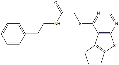 2-(6,7-dihydro-5H-cyclopenta[4,5]thieno[2,3-d]pyrimidin-4-ylsulfanyl)-N-(2-phenylethyl)acetamide Struktur