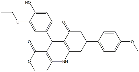 methyl 4-(3-ethoxy-4-hydroxyphenyl)-7-(4-methoxyphenyl)-2-methyl-5-oxo-1,4,5,6,7,8-hexahydro-3-quinolinecarboxylate Struktur