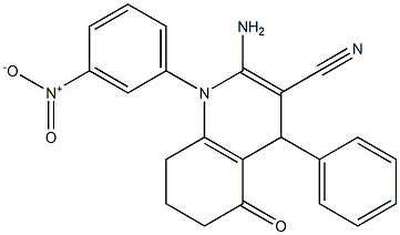 2-amino-1-{3-nitrophenyl}-5-oxo-4-phenyl-1,4,5,6,7,8-hexahydroquinoline-3-carbonitrile Struktur