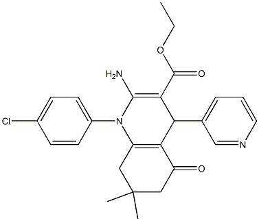 ethyl 2-amino-1-(4-chlorophenyl)-7,7-dimethyl-5-oxo-4-(3-pyridinyl)-1,4,5,6,7,8-hexahydro-3-quinolinecarboxylate Struktur