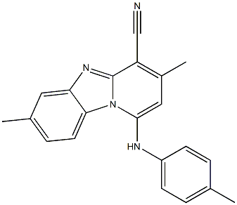 3,7-dimethyl-1-(4-toluidino)pyrido[1,2-a]benzimidazole-4-carbonitrile Struktur