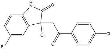 5-bromo-3-[2-(4-chlorophenyl)-2-oxoethyl]-3-hydroxy-1,3-dihydro-2H-indol-2-one Struktur