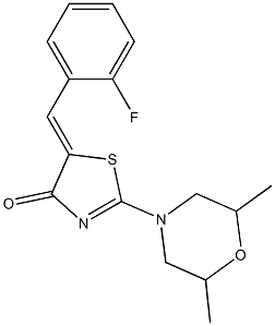 2-(2,6-dimethyl-4-morpholinyl)-5-(2-fluorobenzylidene)-1,3-thiazol-4(5H)-one Struktur