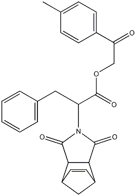 2-(4-methylphenyl)-2-oxoethyl 2-(3,5-dioxo-4-azatricyclo[5.2.1.0~2,6~]dec-8-en-4-yl)-3-phenylpropanoate Struktur