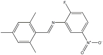 N-(2-fluoro-5-nitrophenyl)-N-[(E)-mesitylmethylidene]amine Struktur