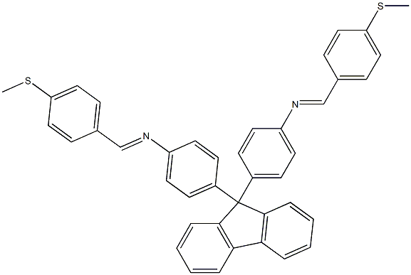 N-{(E)-[4-(methylsulfanyl)phenyl]methylidene}-N-(4-{9-[4-({(E)-[4-(methylsulfanyl)phenyl]methylidene}amino)phenyl]-9H-fluoren-9-yl}phenyl)amine Struktur