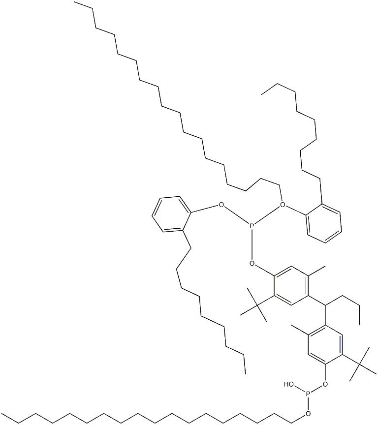 [Butylidenebis(2-tert-butyl-5-methyl-4,1-phenyleneoxy)]bis(phosphonous acid)O,O'-dioctadecyl O,O'-bis(2-nonylphenyl) ester Struktur