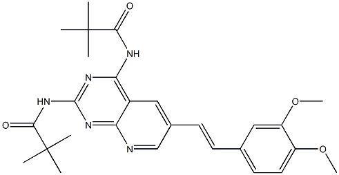 N,N'-Dipivaloyl-6-[(E)-2-(3,4-dimethoxyphenyl)ethenyl]pyrido[2,3-d]pyrimidine-2,4-diamine Struktur