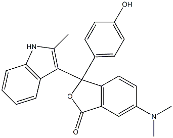 6-(Dimethylamino)-3-(4-hydroxyphenyl)-3-(2-methyl-1H-indol-3-yl)isobenzofuran-1(3H)-one Struktur