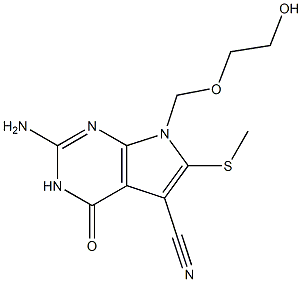 2-Amino-3,4-dihydro-6-methylthio-7-(2-hydroxyethoxymethyl)-4-oxo-7H-pyrrolo[2,3-d]pyrimidine-5-carbonitrile Struktur