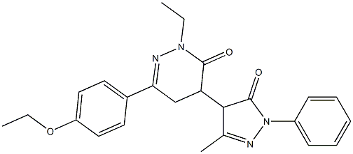 4,5-Dihydro-6-(4-ethoxyphenyl)-4-[(4,5-dihydro-5-oxo-3-methyl-1-phenyl-1H-pyrazol)-4-yl]-2-ethylpyridazin-3(2H)-one Struktur