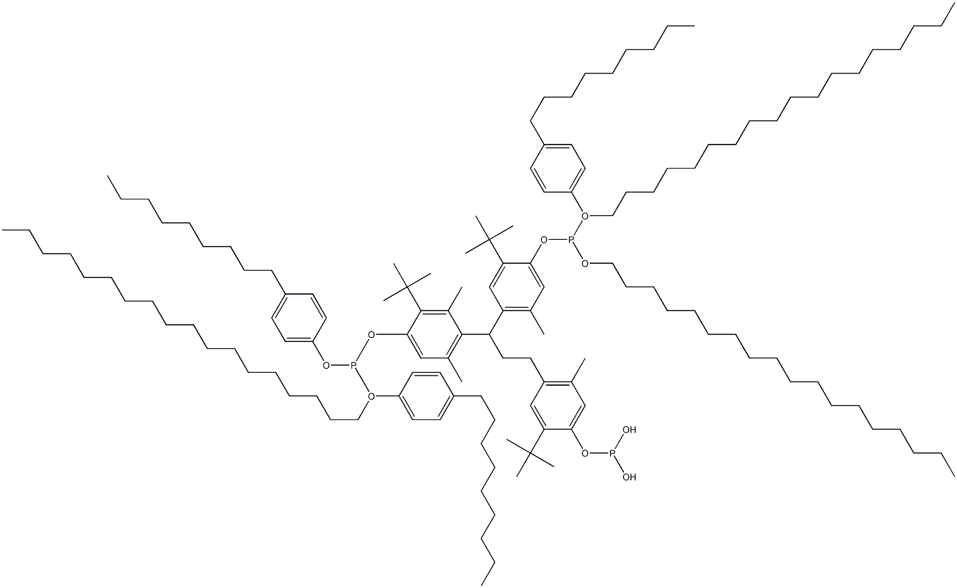 [3-Methyl-1,1,3-propanetriyltris(2-tert-butyl-5-methyl-4,1-phenyleneoxy)]tris(phosphonous acid)O,O',O''-Trioctadecyl O,O',O''-tris(4-nonylphenyl) ester Struktur