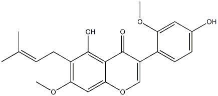 3-(2-Methoxy-4-hydroxyphenyl)-5-hydroxy-7-methoxy-6-(3-methyl-2-butenyl)-4H-1-benzopyran-4-one Struktur