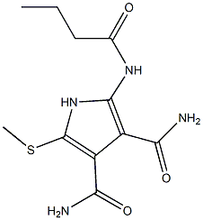 2-[Butyrylamino]-5-[methylthio]-1H-pyrrole-3,4-dicarboxamide Struktur