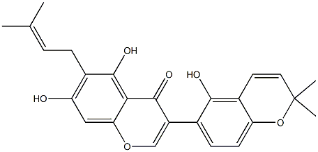 5,7-Dihydroxy-6-(3-methyl-2-butenyl)-3-(5-hydroxy-2,2-dimethyl-2H-1-benzopyran-6-yl)-4H-1-benzopyran-4-one Struktur