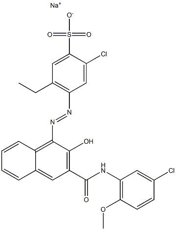 2-Chloro-5-ethyl-4-[[3-[[(3-chloro-6-methoxyphenyl)amino]carbonyl]-2-hydroxy-1-naphtyl]azo]benzenesulfonic acid sodium salt Struktur