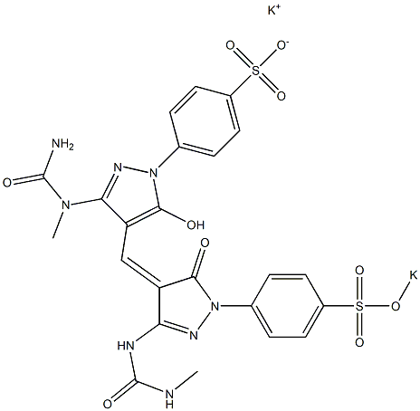 4-[3-(1-Methylureido)-5-hydroxy-4-[[3-(3-methylureido)-5-oxo-1-[4-(potassiooxysulfonyl)phenyl]-2-pyrazolin-4-ylidene]methyl]-1H-pyrazol-1-yl]benzenesulfonic acid potassium salt Struktur