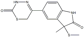 3,6-Dihydro-5-[(2,3-dihydro-3-methyl-3-methylthio-2-oxo-1H-indol)-5-yl]-2H-1,3,4-thiadiazin-2-one Struktur