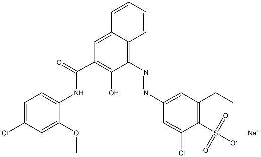 2-Chloro-6-ethyl-4-[[3-[[(4-chloro-2-methoxyphenyl)amino]carbonyl]-2-hydroxy-1-naphtyl]azo]benzenesulfonic acid sodium salt Struktur