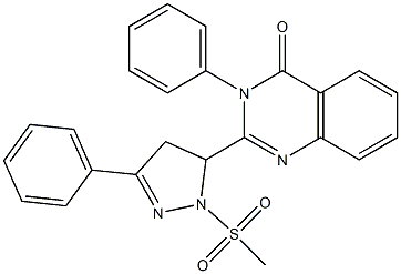 3-Phenyl-2-[(3-phenyl-4,5-dihydro-1-methylsulfonyl-1H-pyrazol)-5-yl]quinazolin-4(3H)-one Struktur