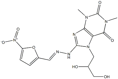 5-Nitro-2-furaldehyde [7-(2,3-dihydroxypropyl)-1,3-dimethyl-2,6-dioxo-1,2,3,6-tetrahydro-7H-purin-8-yl]hydrazone Struktur