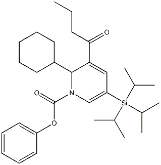 3-Butyryl-1,2-dihydro-5-(triisopropylsilyl)-2-cyclohexylpyridine-1-carboxylic acid phenyl ester Struktur