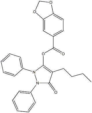 Piperonylic acid 4-butyl-5-oxo-1,2-diphenyl-3-pyrazolin-3-yl ester Struktur