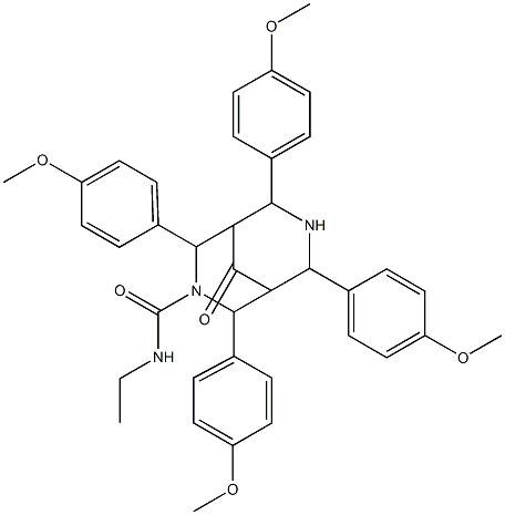 N-Ethyl-9-oxo-2,4,6,8-tetrakis(p-methoxyphenyl)-3,7-diazabicyclo[3.3.1]nonane-3-carboxamide Struktur