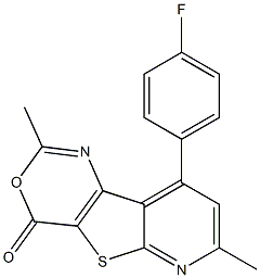 2,7-Dimethyl-9-(4-fluorophenyl)-4H-pyrido[3',2':4,5]thieno[3,2-d][1,3]oxazin-4-one Struktur