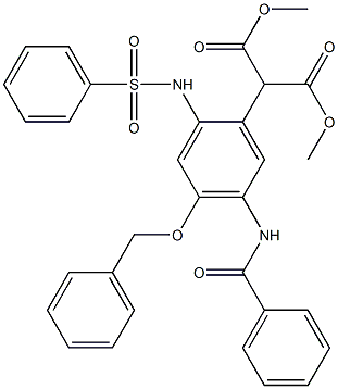 (5-Benzoylamino-4-benzyloxy-2-phenylsulfonylaminophenyl)malonic acid dimethyl ester Struktur