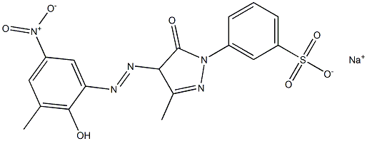 3-[5-Oxo-4,5-dihydro-3-methyl-4-[(2-hydroxy-3-methyl-5-nitrophenyl)azo]-1H-pyrazol-1-yl]benzenesulfonic acid sodium salt Struktur