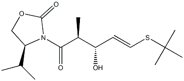 (4S)-4-Isopropyl-3-[(2S,3R)-3-hydroxy-2-methyl-5-tert-butylthio-4-pentenoyl]oxazolidin-2-one Struktur