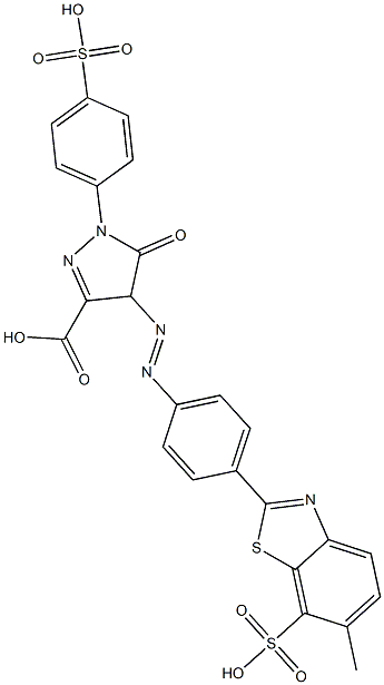 4,5-Dihydro-4-[[4-(6-methyl-7-sulfobenzothiazol-2-yl)phenyl]azo]-5-oxo-1-(4-sulfophenyl)-1H-pyrazole-3-carboxylic acid Struktur