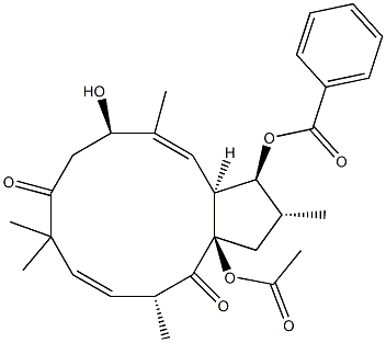 (2R,3S,3aS,4E,6R,10E,12R,13aR)-13a-(Acetyloxy)-3-(benzoyloxy)-3,3a,7,9,12,13a-hexahydro-6-hydroxy-2,5,9,9,12-pentamethyl-1H-cyclopentacyclododecene-8,13(2H,6H)-dione Struktur