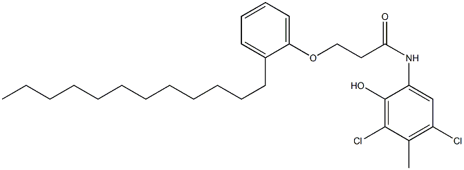 2-[3-(2-Dodecylphenoxy)propanoylamino]-4,6-dichloro-5-methylphenol Struktur