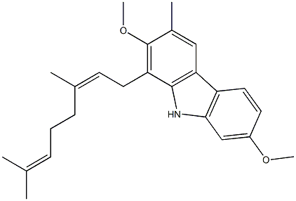 2,7-Dimethoxy-3-methyl-1-[(2Z)-3,7-dimethyl-2,6-octadienyl]-9H-carbazole Struktur