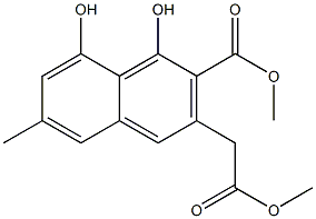 1,8-Dihydroxy-6-methyl-2-(methoxycarbonyl)-3-naphthaleneacetic acid methyl ester Struktur