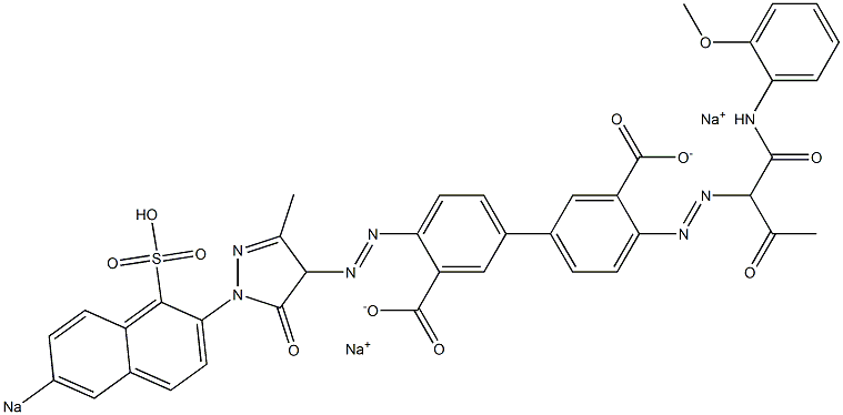 4-[[2-Oxo-1-[N-(2-methoxyphenyl)aminocarbonyl]propyl]azo]-4'-[[5-oxo-4,5-dihydro-3-methyl-1-(6-sodiosulfo-2-naphthalenyl)-1H-pyrazol-4-yl]azo]-1,1'-biphenyl-3,3'-dicarboxylic acid disodium salt Struktur